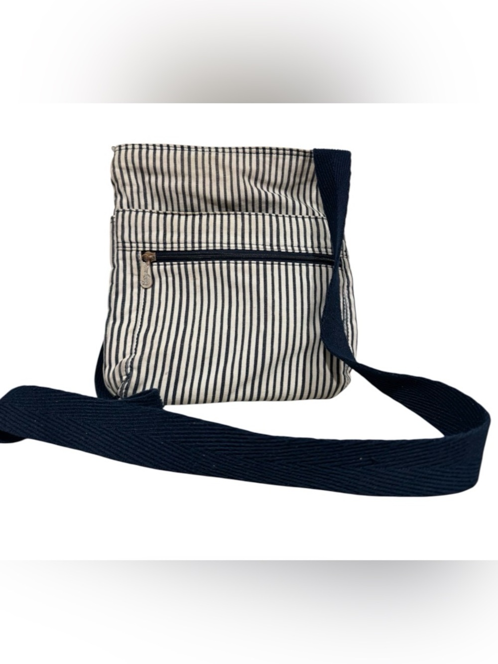 ThirtyOne Purse Bag Navy Blue White Striped Crossbody Shoulder Zipper Top Travel